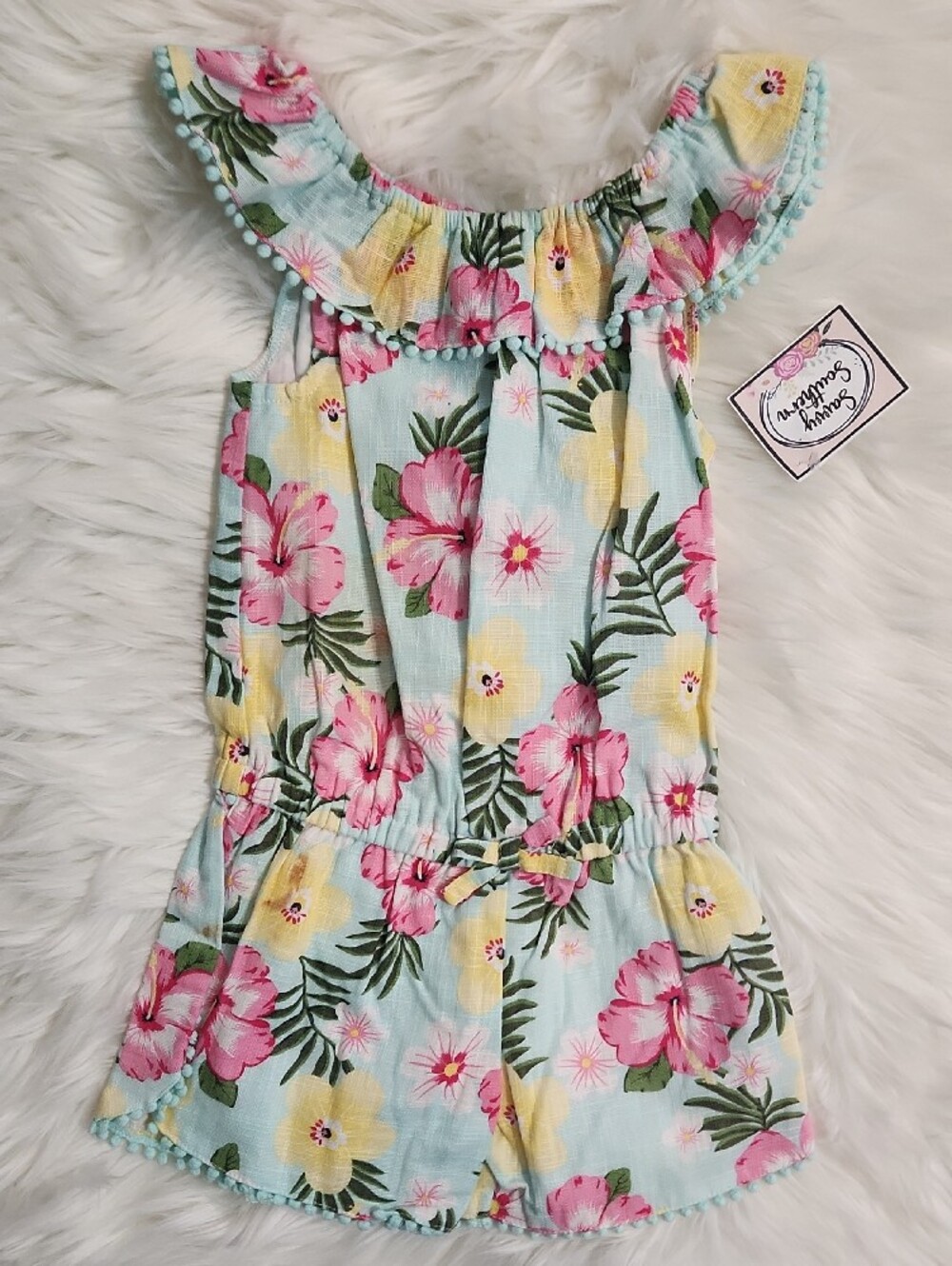 Girls Floral  Romper - Pink & Yellow Flowers - Girls 4T - Brand: Little Me